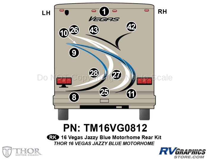 11 Piece 2016 Thor Motorcoach Vegas MH BLUE Rear Graphics Kit