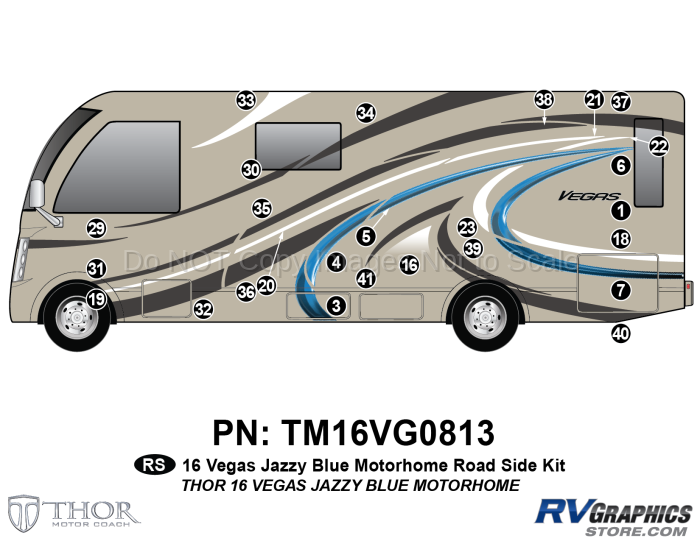 26 Piece 2016 Thor Motorcoach Vegas MH BLUE Roadside Graphics Kit