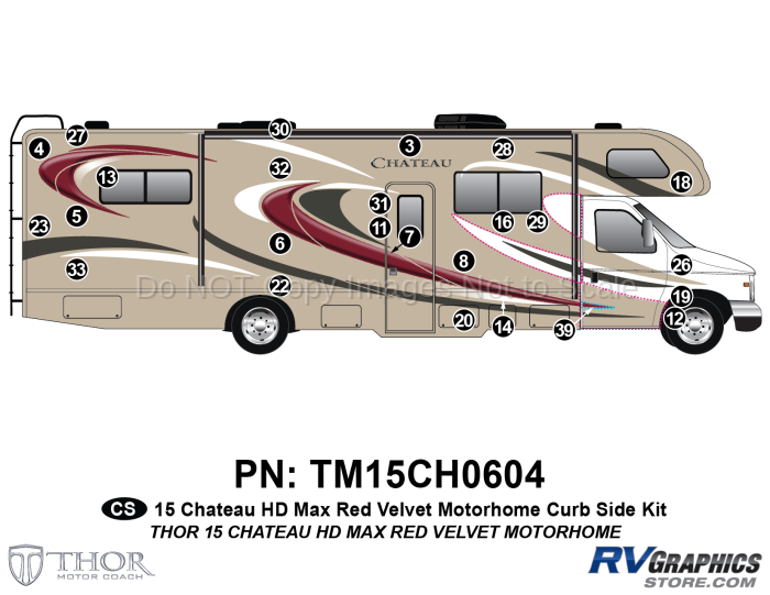 25 Piece 2015 Chateau HD Max Motorhome Red Velvet Curbside Graphics Kit