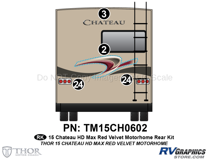 4 Piece 2015 Chateau HD Max Motorhome Red Velvet Rear Graphics Kit