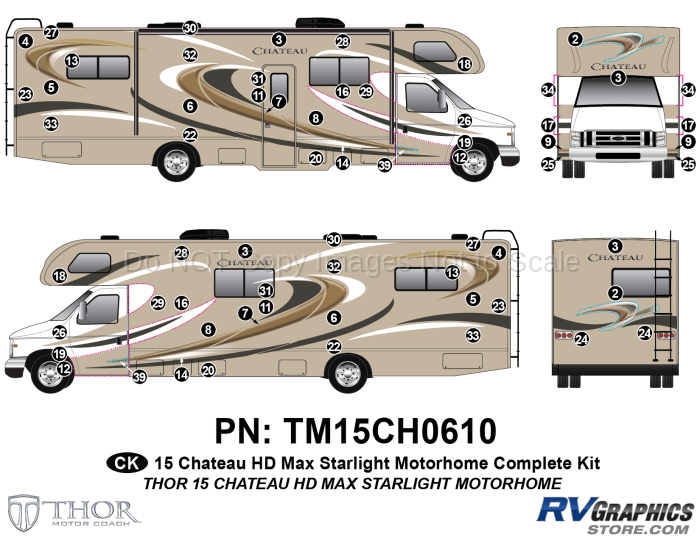 64 Piece 2015 Chateau HD Max Motorhome Starlight Complete Graphics Kit