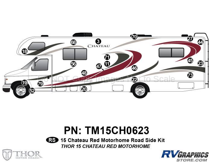 20 Piece 2015 Chateau Motorhome Standard Red Roadside Graphics Kit
