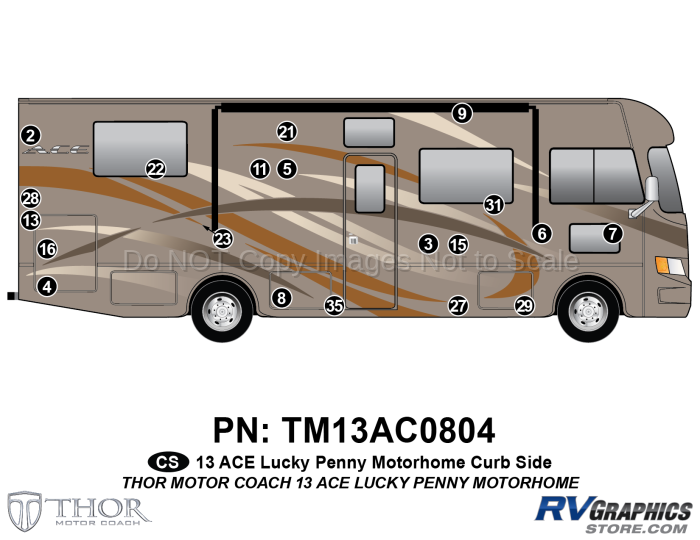 20 Piece 2013 Ace Motorhome Curbside Graphics Kit Copper Version