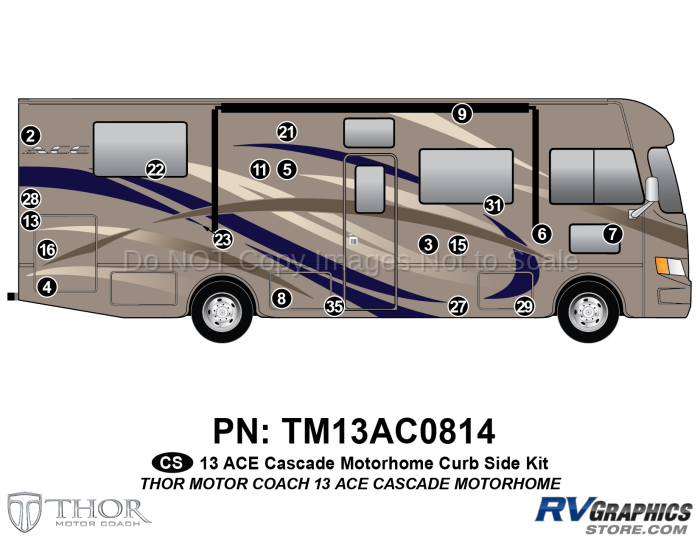 20 Piece 2013 Ace Motorhome Curbside Graphics Kit Blue Version