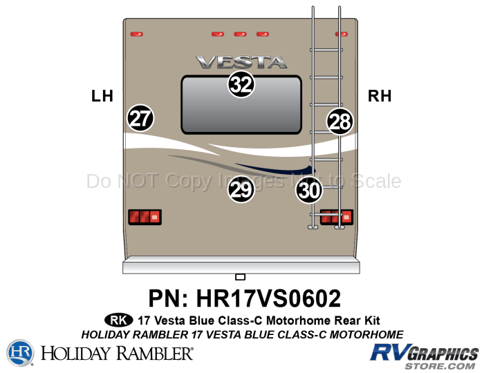 5 Piece 2017 Vesta Motorhome Rear Graphics Kit Blue Version
