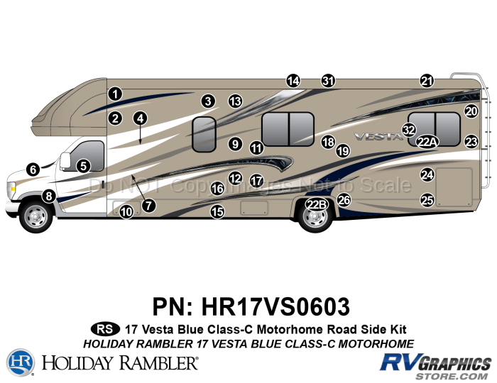 29 Piece 2017 Vesta Motorhome Roadside Graphics Kit Blue Version