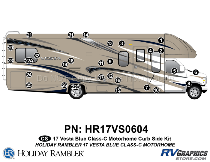 29 Piece 2017 Vesta Motorhome Curbside Graphics Kit Blue Version