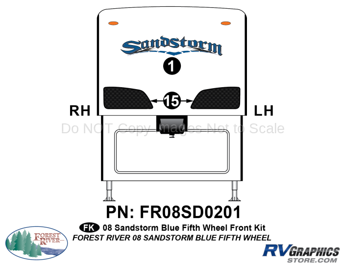 3 Piece 2008 Sandstorm Fifth Wheel Blue Front Graphics Kit