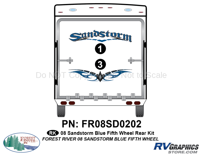 2 Piece 2008 Sandstorm Fifth Wheel Blue Rear Graphics Kit
