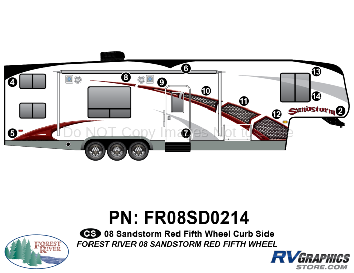 12 Piece 2008 Sandstorm Fifth Wheel Red Curbside Graphics Kit