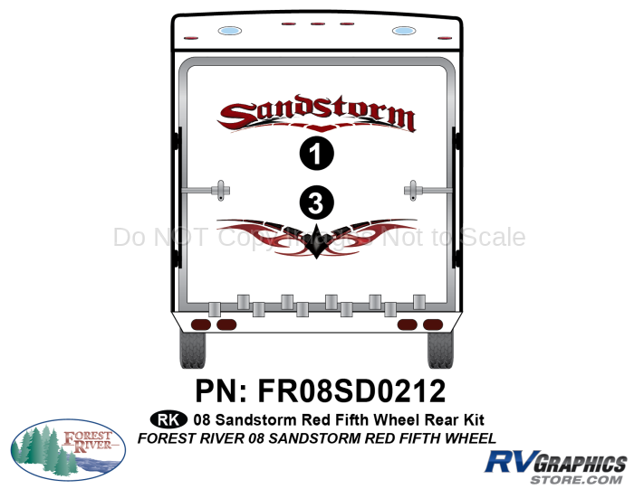 2 Piece 2008 Sandstorm Fifth Wheel Red Rear Graphics Kit