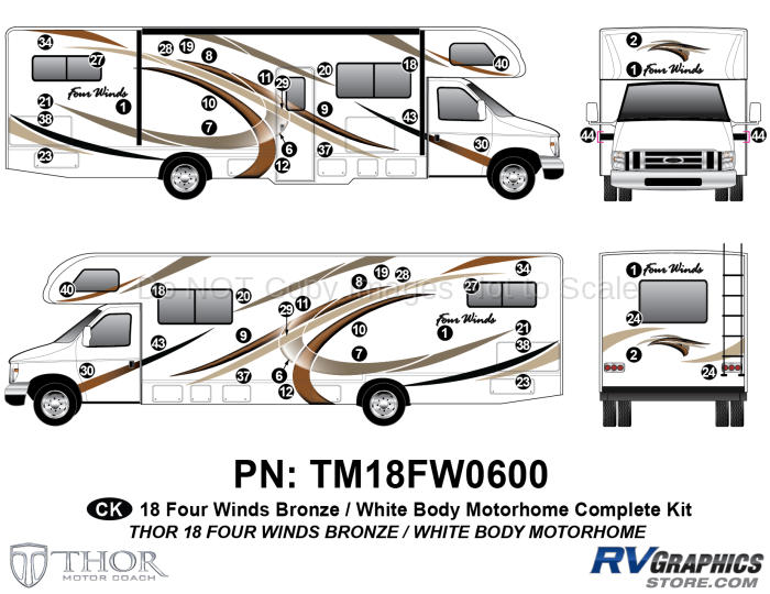 52 Piece 2018 Four Winds MH Bronze on White Body Complete Graphics Kit