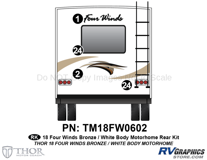 4 Piece 2018 Four Winds MH Bronze on White Body Rear Graphics Kit