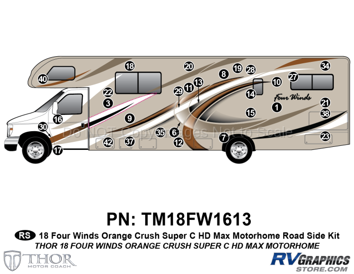 30 Piece 2018 Four Winds MH Orange on Tan Body Roadside Graphics Kit