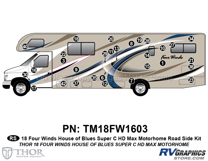 30 Piece 2018 Four Winds MH Blue on Tan Body Roadside Graphics Kit