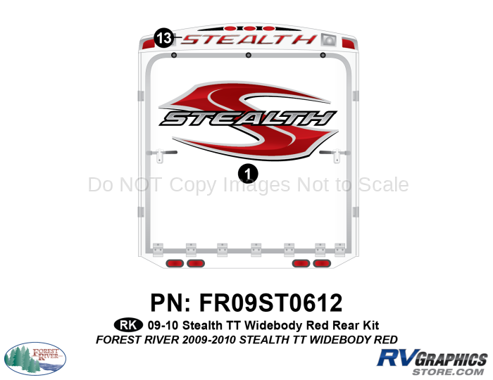 2 Piece 2009 Stealth Red TT Widebody Rear Graphics Kit