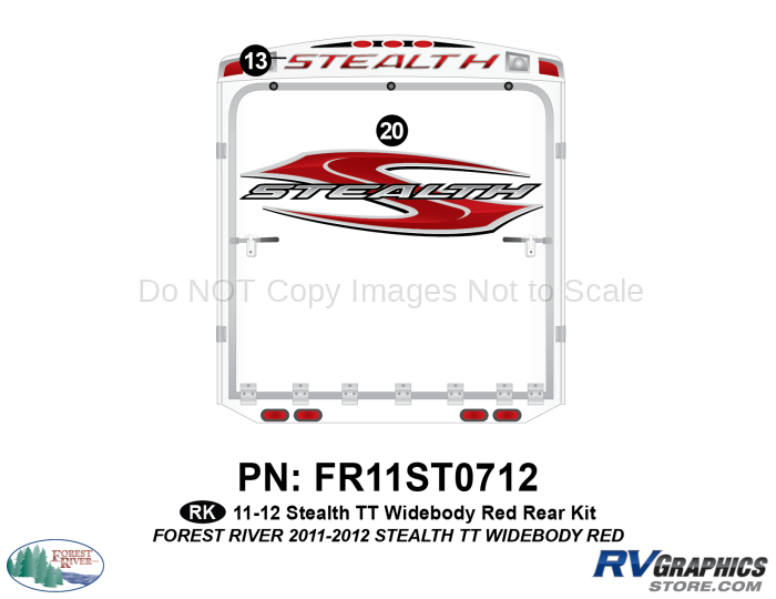 2 Piece 2011 Stealth TT Widebody Red Rear Graphics Kit