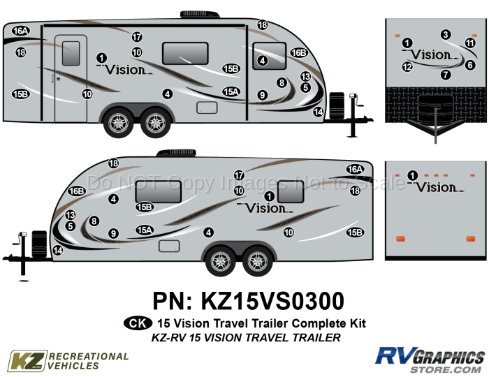 37 Piece 2015 Vision RV Travel Trailer Complete Graphics Kit