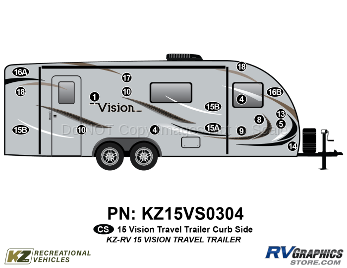 15 Piece 2015 Vision RV Travel Trailer Curbside Graphics Kit