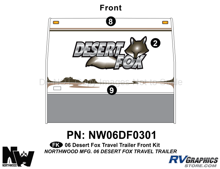 3 Piece 2006 Desert Fox RV Toyhauler Trailer Front Graphics Kit