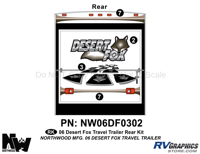 3 Piece 2006 Desert Fox RV Toyhauler Trailer Rear Graphics Kit