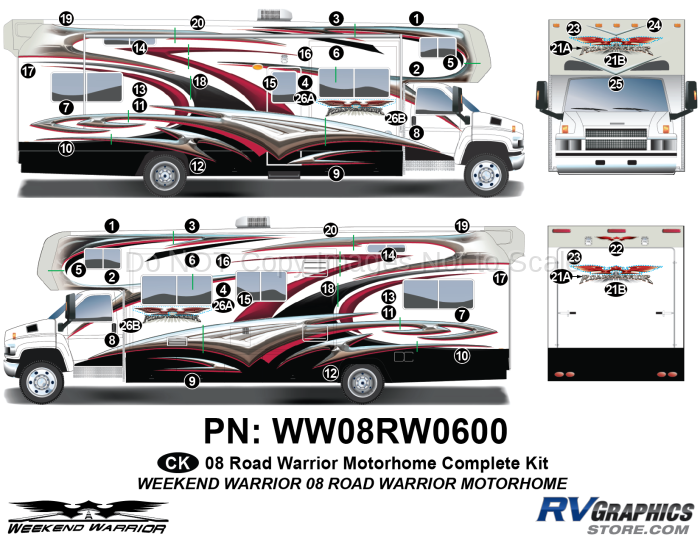 53 Piece 2008 Road Warrior Class C MH Complete Graphics Kit