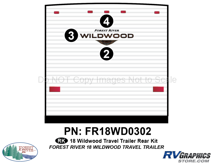3 Piece 2018 Wildwood Travel Trailer Rear Graphics Kit