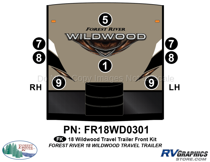 8 Piece 2018 Wildwood Travel Trailer Front Graphics Kit