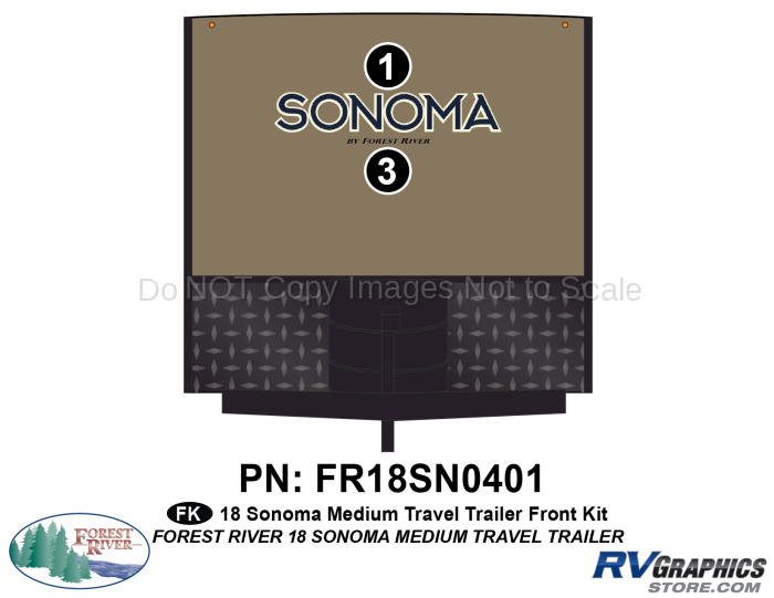 2 Piece 2018 Sonoma Medium Travel Trailer Front Graphics Kit