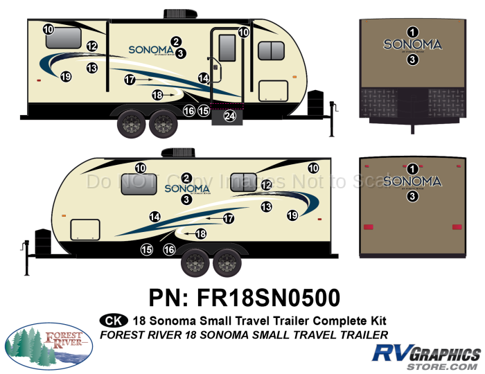 29 Piece 2018 Sonoma Small Travel Trailer Complete Graphics Kit