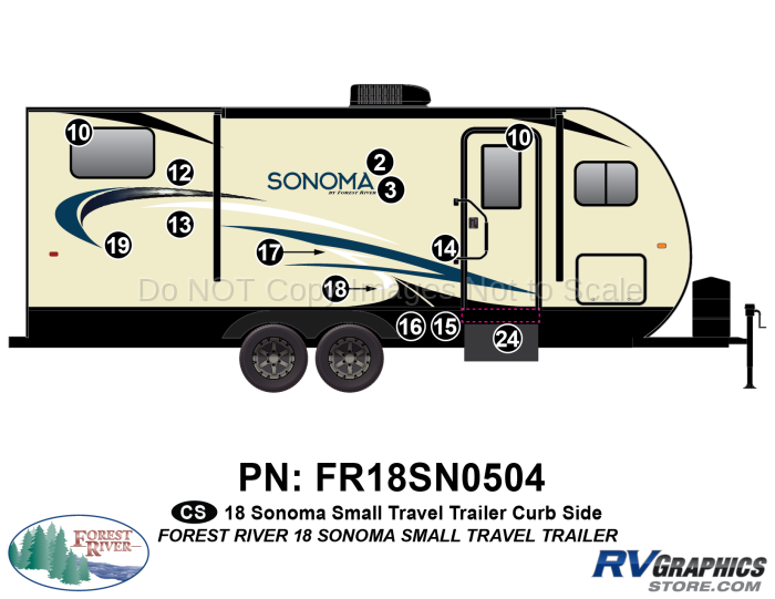 13 Piece 2018 Sonoma Small Travel Trailer Curbside Graphics Kit