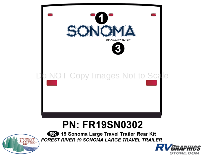 2 Piece 2019 Sonoma Lg Travel Trailer Rear Graphics Kit