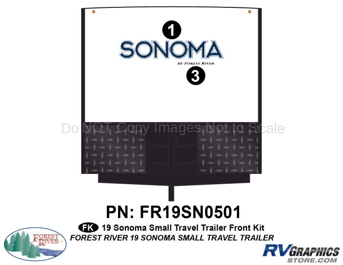 2 Piece 2019 Sonoma Small Travel Trailer Front Graphics Kit