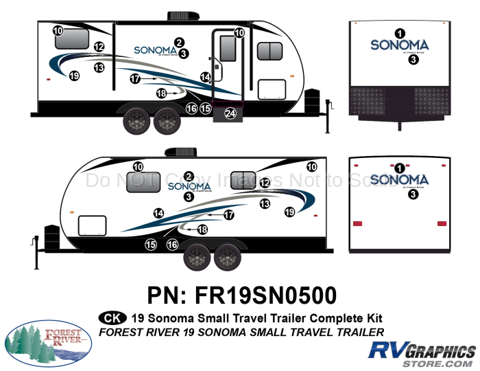 29 Piece 2019 Sonoma Small Travel Trailer Complete Graphics Kit