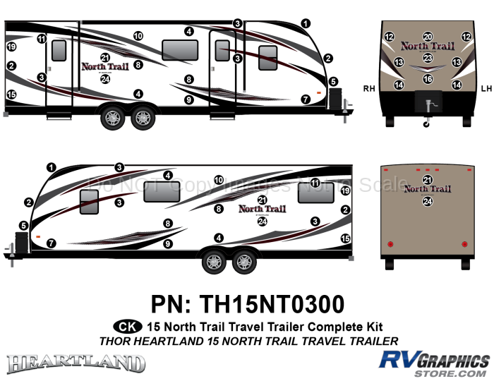 49 Piece 2015 North Trail Travel Trailer Complete Graphics Kit