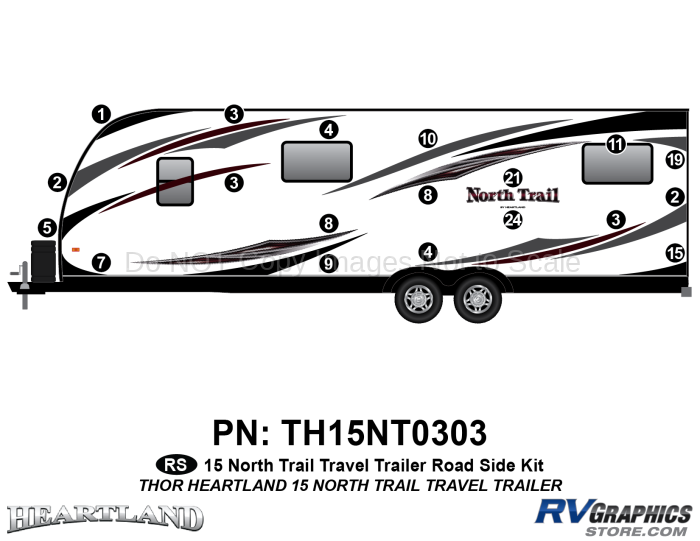 19 Piece 2015 North Trail Travel Trailer Roadside Graphics Kit