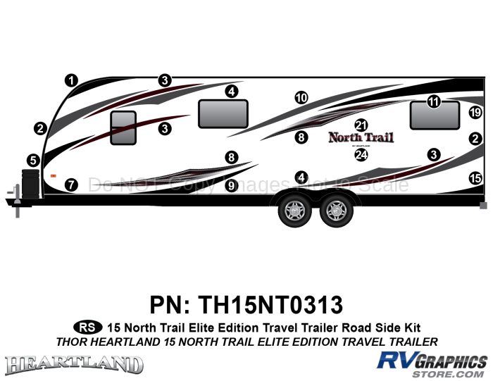 19 Piece 2015 North Trail Elite Edition Travel Trailer Roadside Graphics Kit