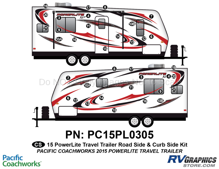 36 Piece 2015 PowerLite Travel Trailer Road & Curb Sides Graphics Kit