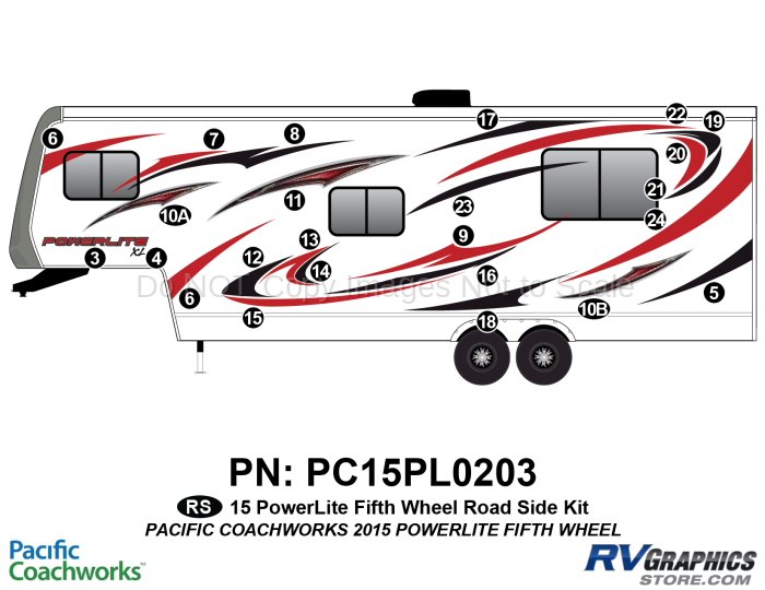 24 Piece 2015 PowerLite Fifth Wheel Roadside Graphics Kit