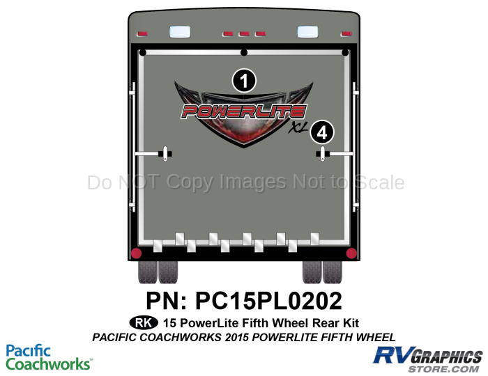 2 Piece 2015 PowerLite Fifth Wheel Rear Graphics Kit