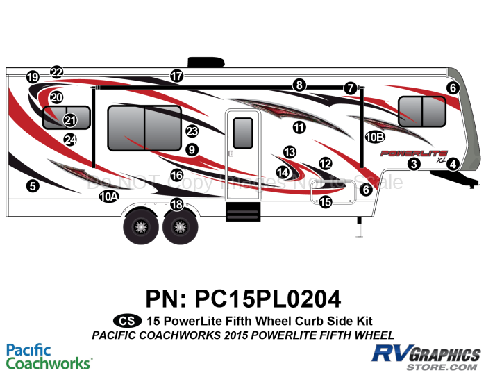 24 Piece 2015 PowerLite Fifth Wheel Curbside Graphics Kit