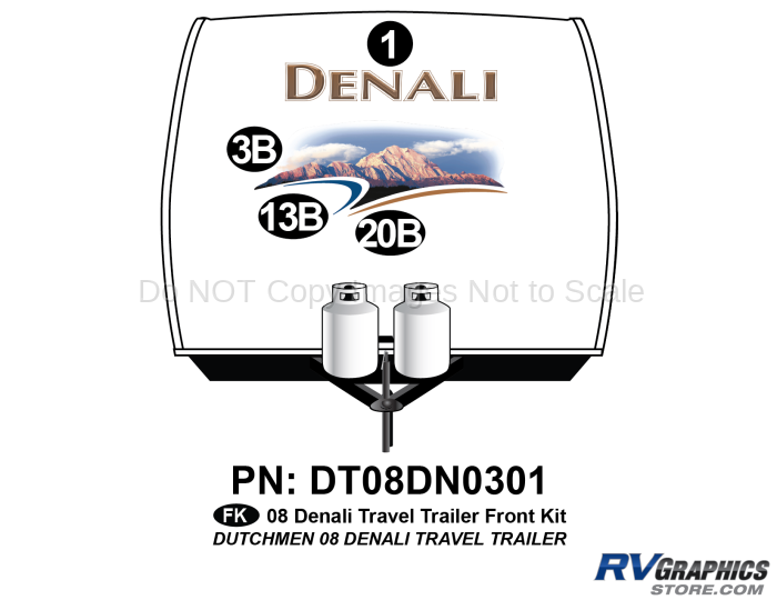 4 Piece 2008 Denali Travel Trailer Front Graphics Kit
