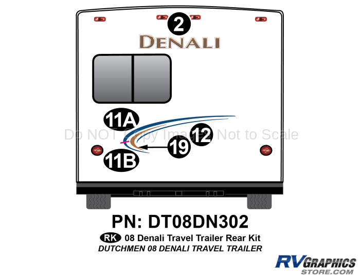 5 Piece 2008 Denali Travel Trailer Rear Graphics Kit