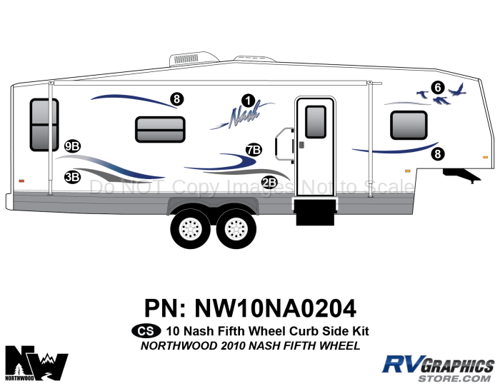 8 Piece 2010 Nash Fifth Wheel (FW) Curbside Graphics Kit