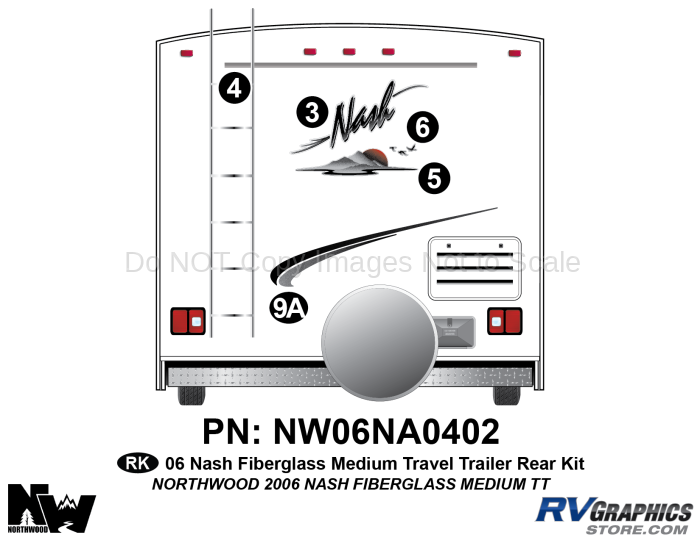 5 Piece 2006 Nash Medium Travel Trailer Fiberglass Rear Graphics Kit