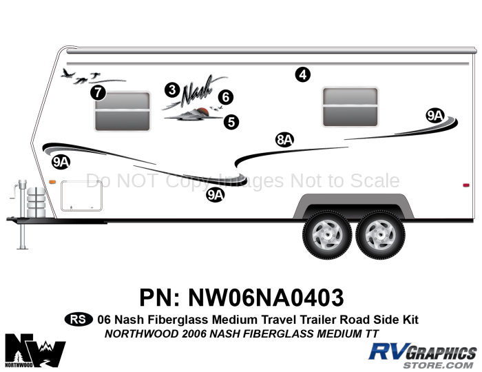 9 Piece 2006 Nash Medium Travel Trailer Fiberglass Roadside Graphics Kit