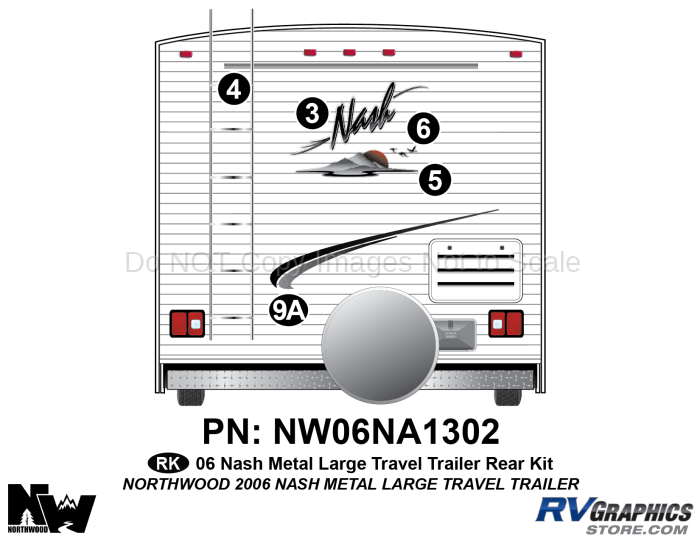 5 Piece 2006 Nash Large Travel Trailer Metal Rear Graphics Kit