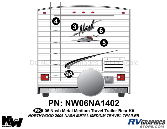 5 Piece 2006 Nash Medium Travel Trailer Metal Rear Graphics Kit
