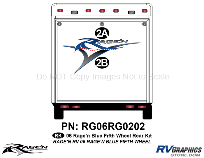 2 Piece 2006 Ragen Fifth Wheel Blue Rear Graphics Kit