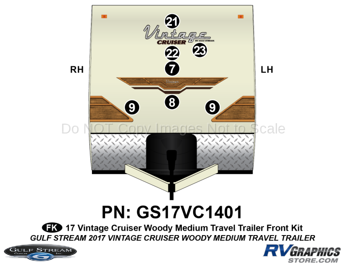 7 Piece 2017 Vintage Cruiser Woody TT Medium Front Graphics Kit